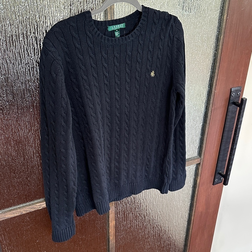 Polo Ralph Lauren Black Cable Knit Crewneck Sweater size XL - Picture 3 of 5